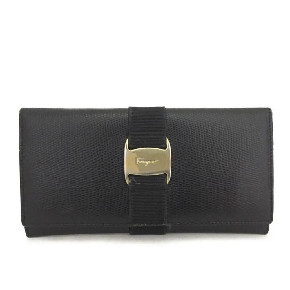 Salvatore Ferragamo Vara Black Leather Long Bifold Wallet/1A5349